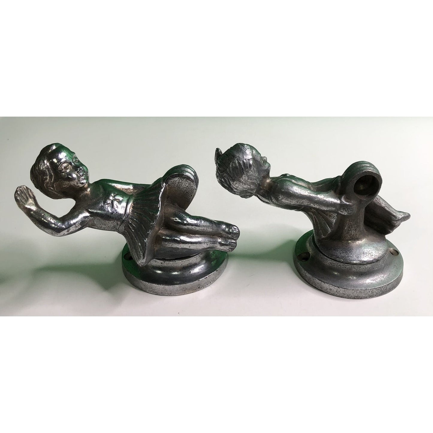 PAIR of Antique Cast Aluminum GIRLS Wall Mount TOWEL ROD HOLDER Kitchen Bath