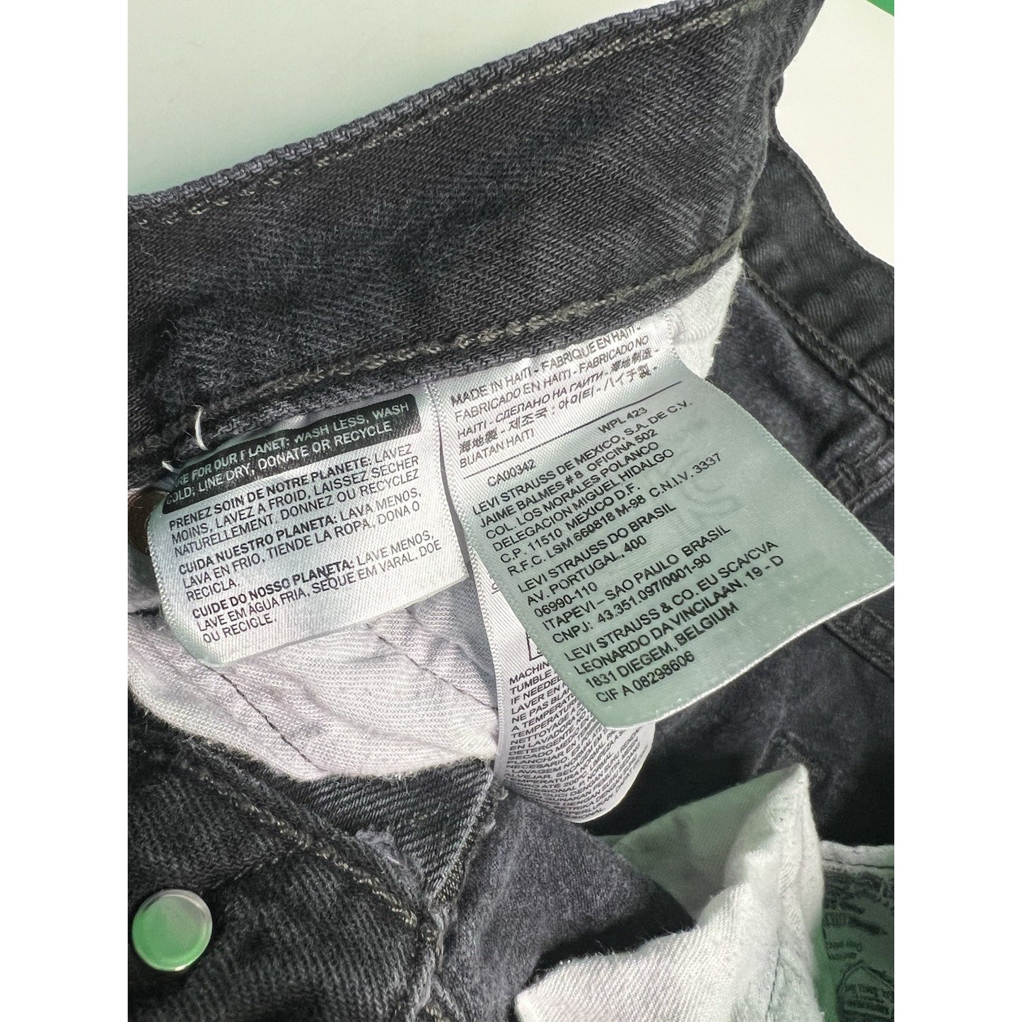 Levis Original 501 Button Fly Straight Leg Black Denim Jeans Mens 36x34