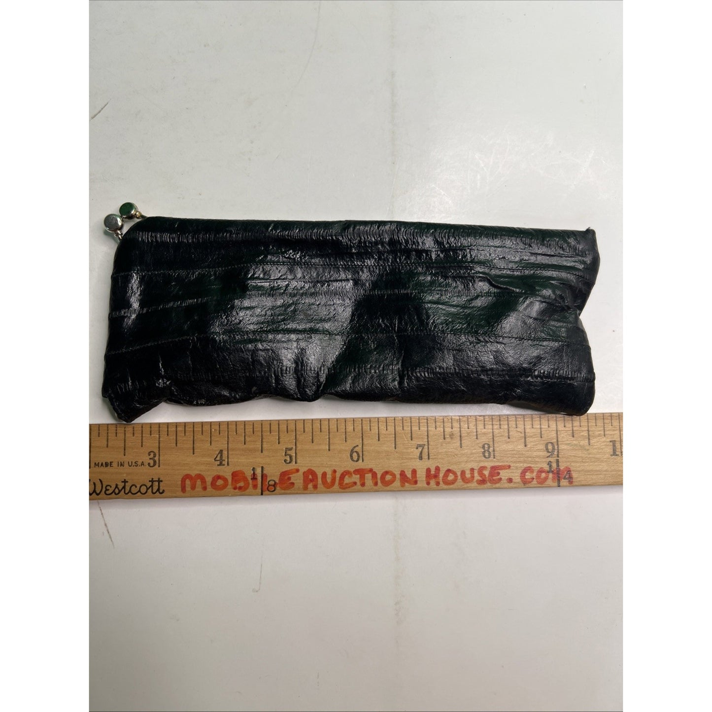 Genuine Eel Skin Wallet Eye Glass Case Long Black Vintage Kiss Lock Velvet Lined