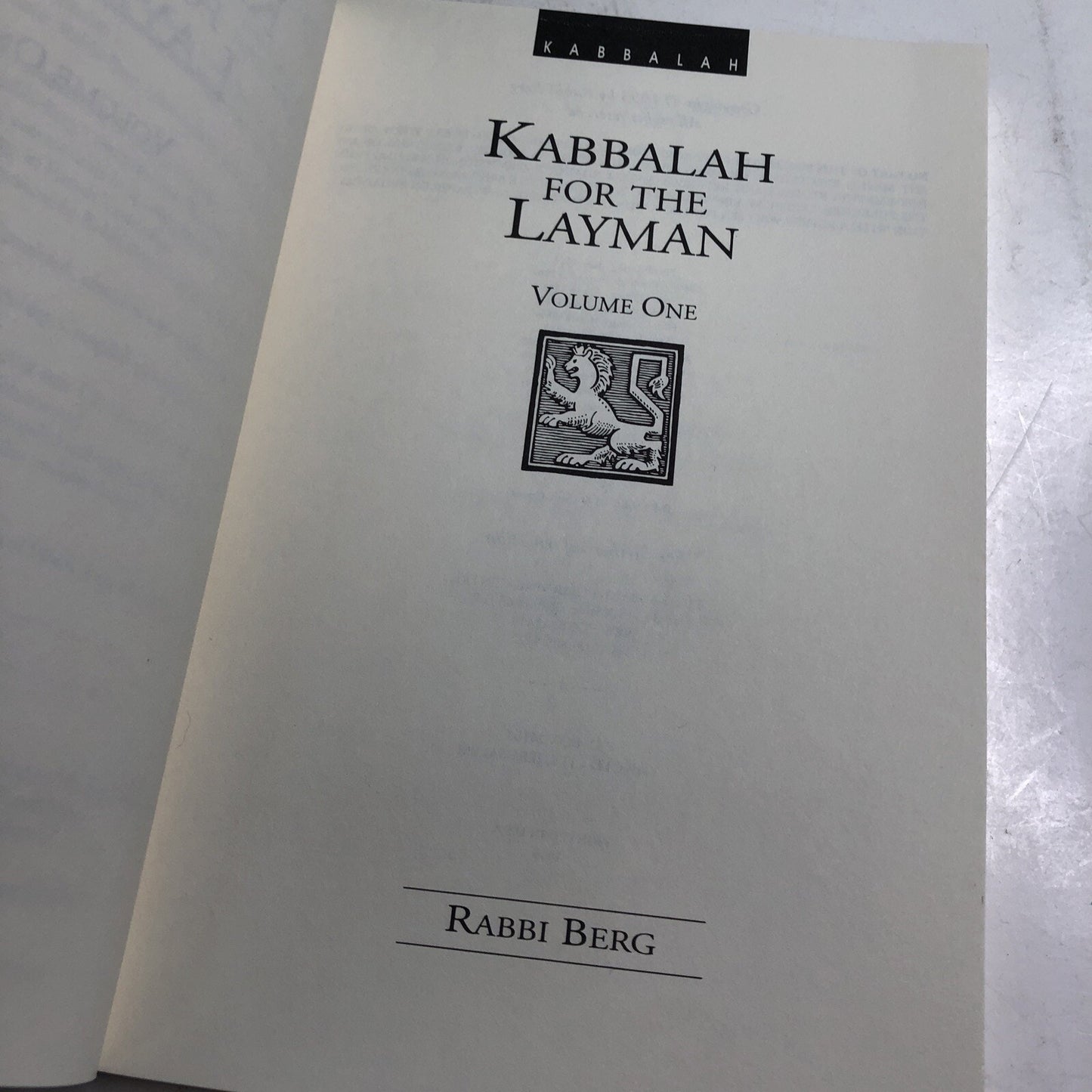 Kabbalah for the Layman Volume 1 by Rabbi Berg 1995 Printing Paperback Judaism