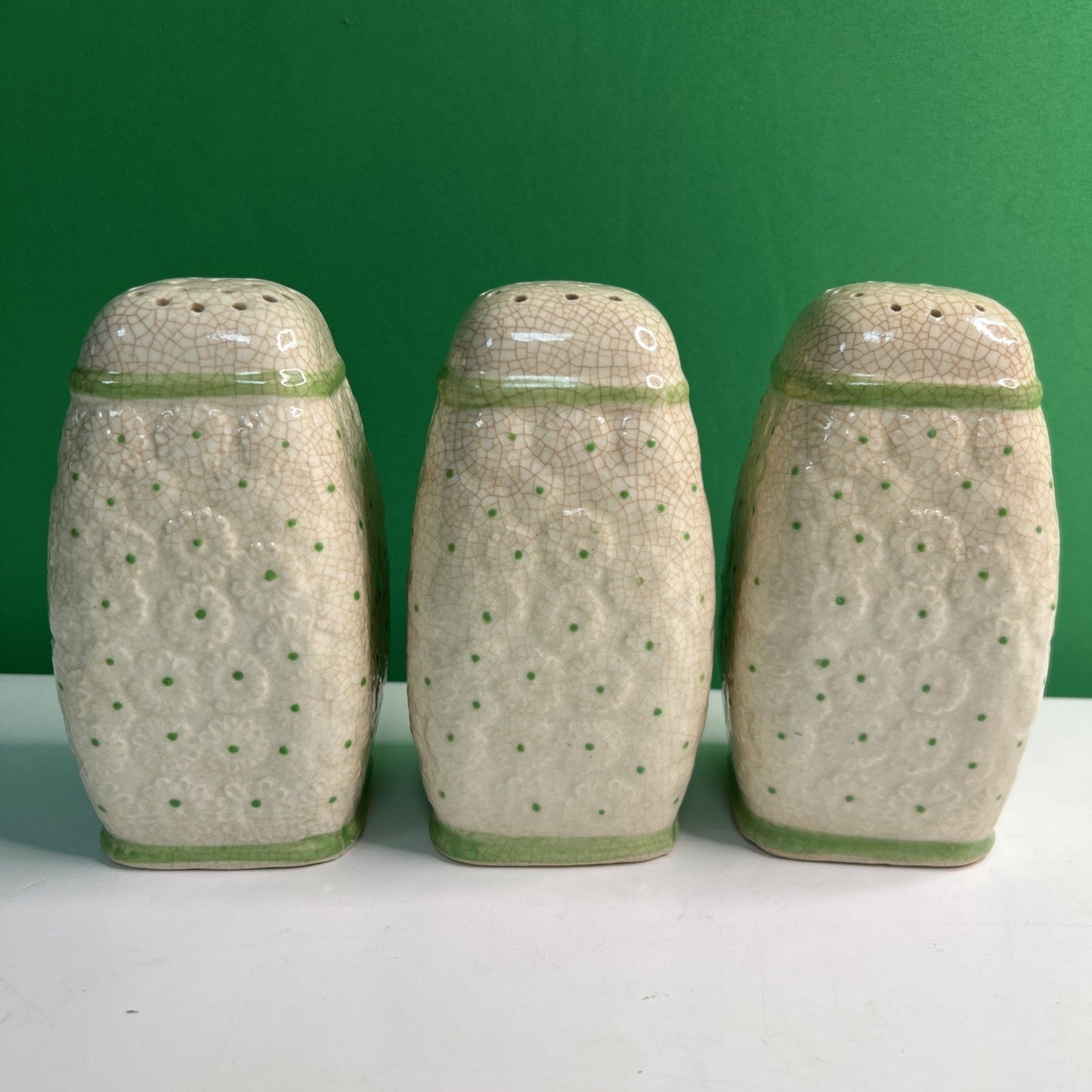Vintage Japan Majolica Pepper Sugar Flour Shakers RARE