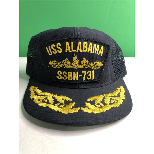 Vtg USS Alabama SSBN 731 Ship Submarine Office Trucker Hat Navy Black Snap Back