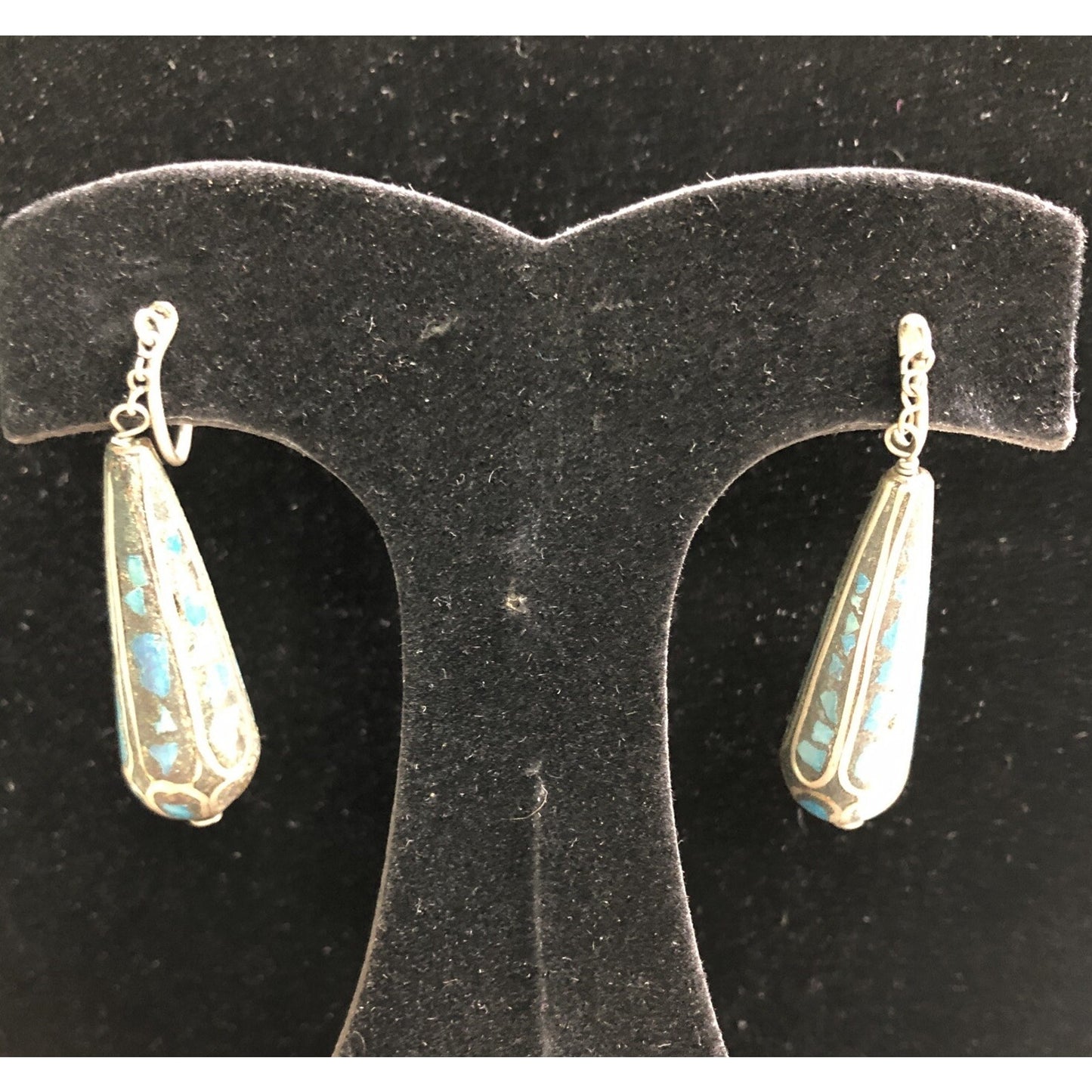 Unique Vintage Screw Back Turquoise Or Lapis Dangle Earrings