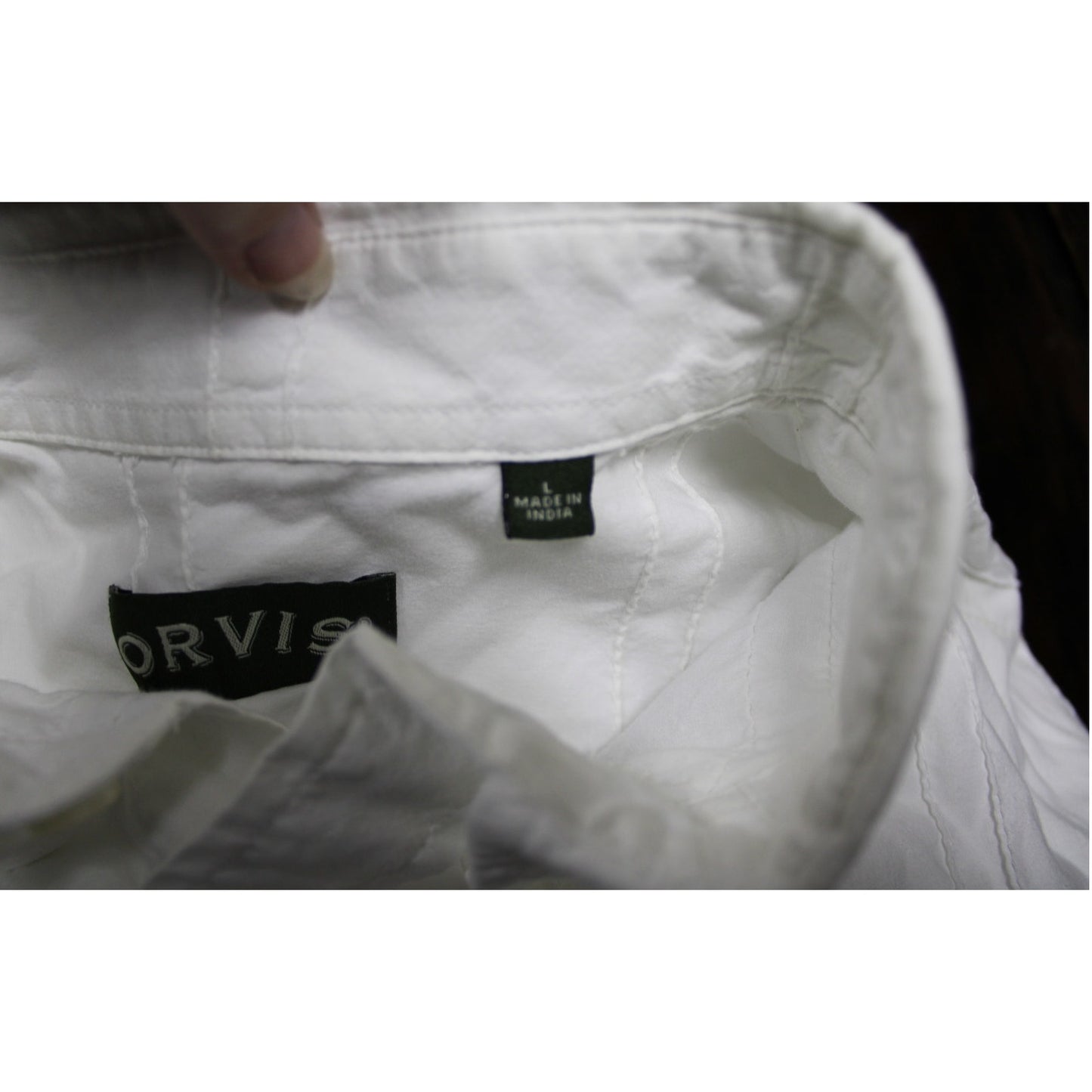 Orvis Men's Sz L White Textured Grid Stitch Long Sleeve Cotton Button Up Shirt