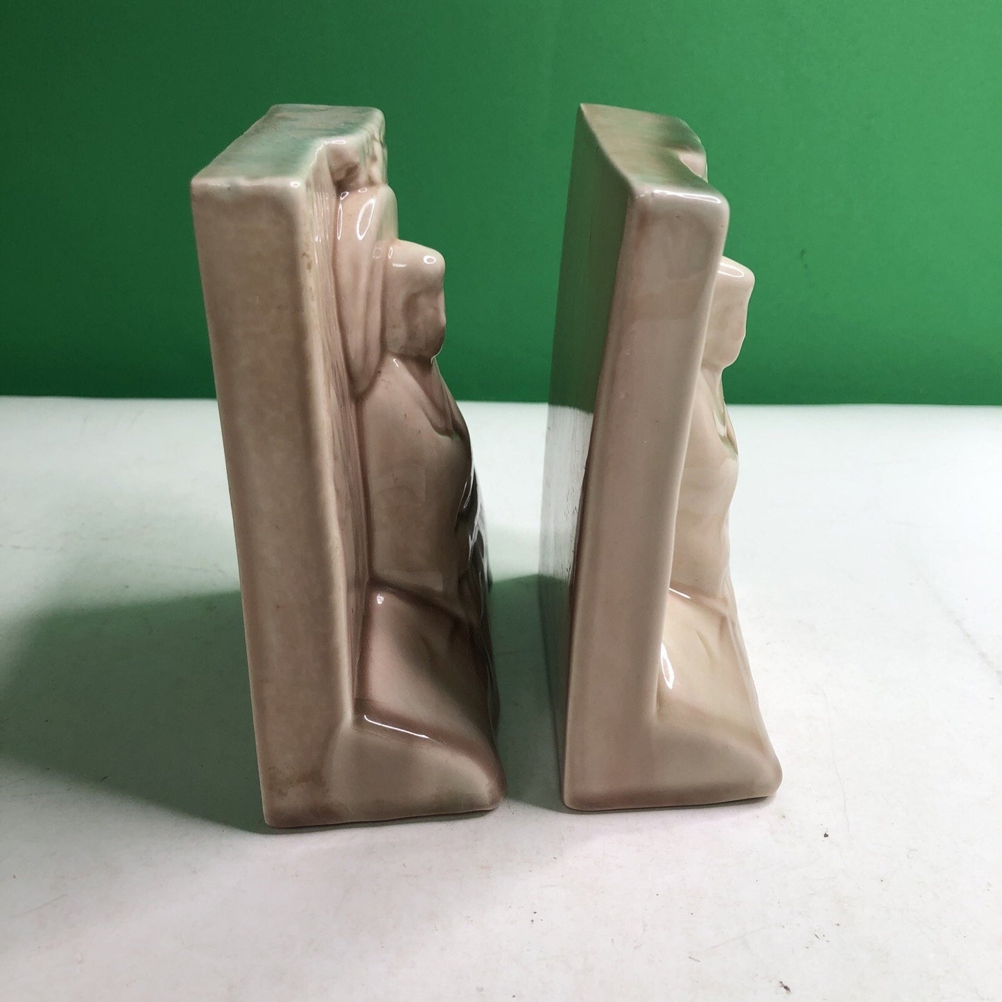 Vintage Art Pottery Bookends USA Asian Buddah Chinese Design