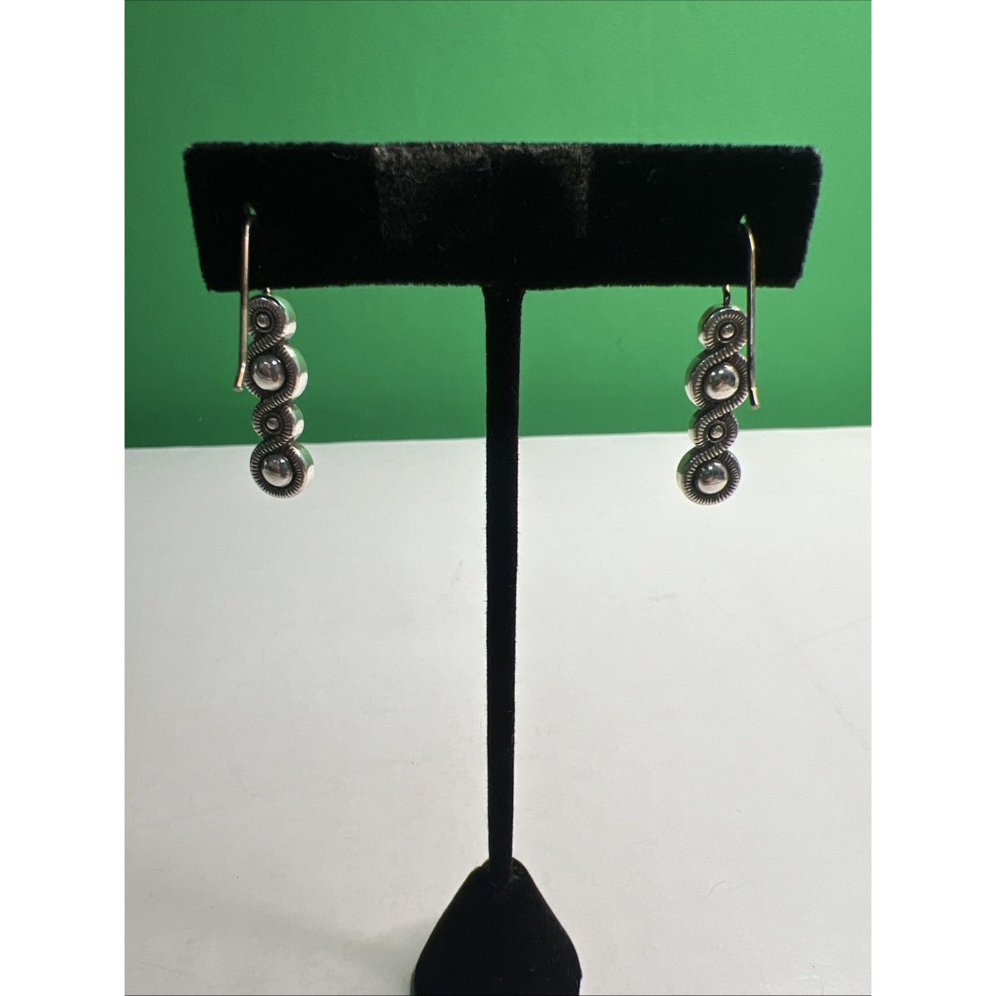 Vintage Silver Tone Swirl & Clear Stone Drop Dangle Earrings French Wire