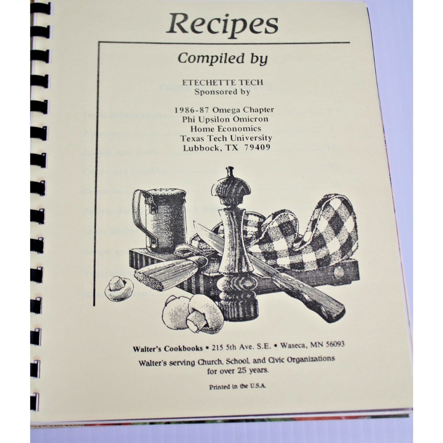 Vintage 1986 Etechette Tech Cookbook Texas Tech University Home Economics Phi U