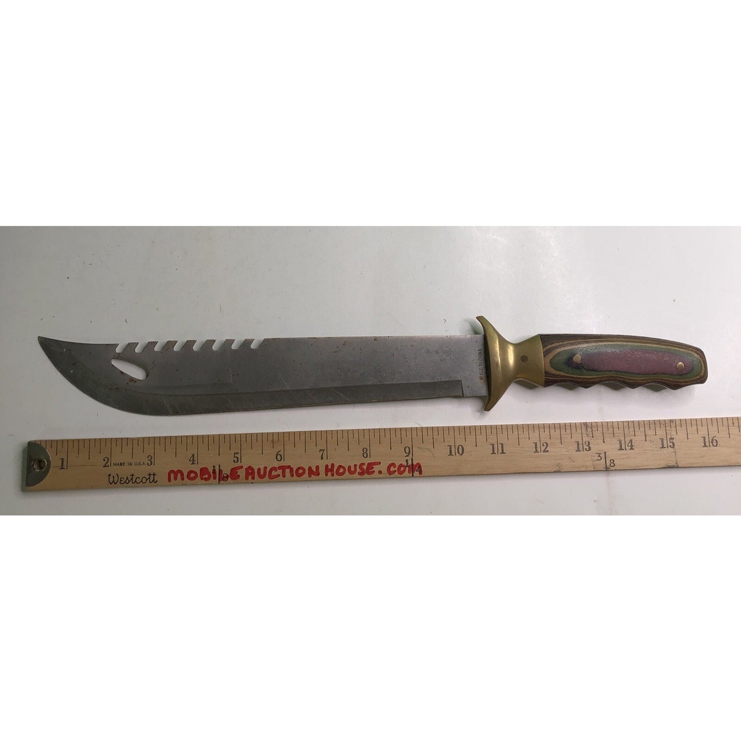 Stainless Steel Blade Brass Handle Bowie Collectible Knife Full Tang 16 In Long
