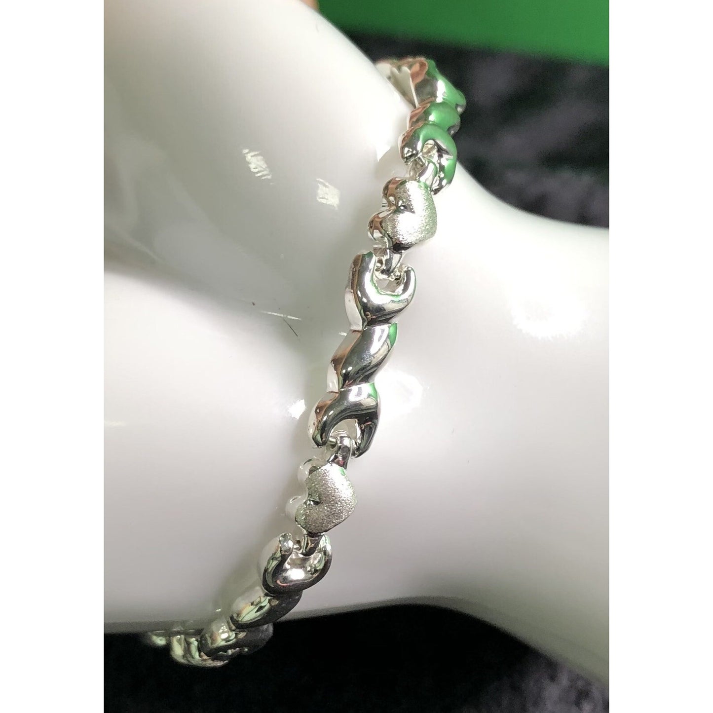 Sterling Silver Heart Twist Link Tennis Style 8 Inch Bracelet Lobster Claw Clasp