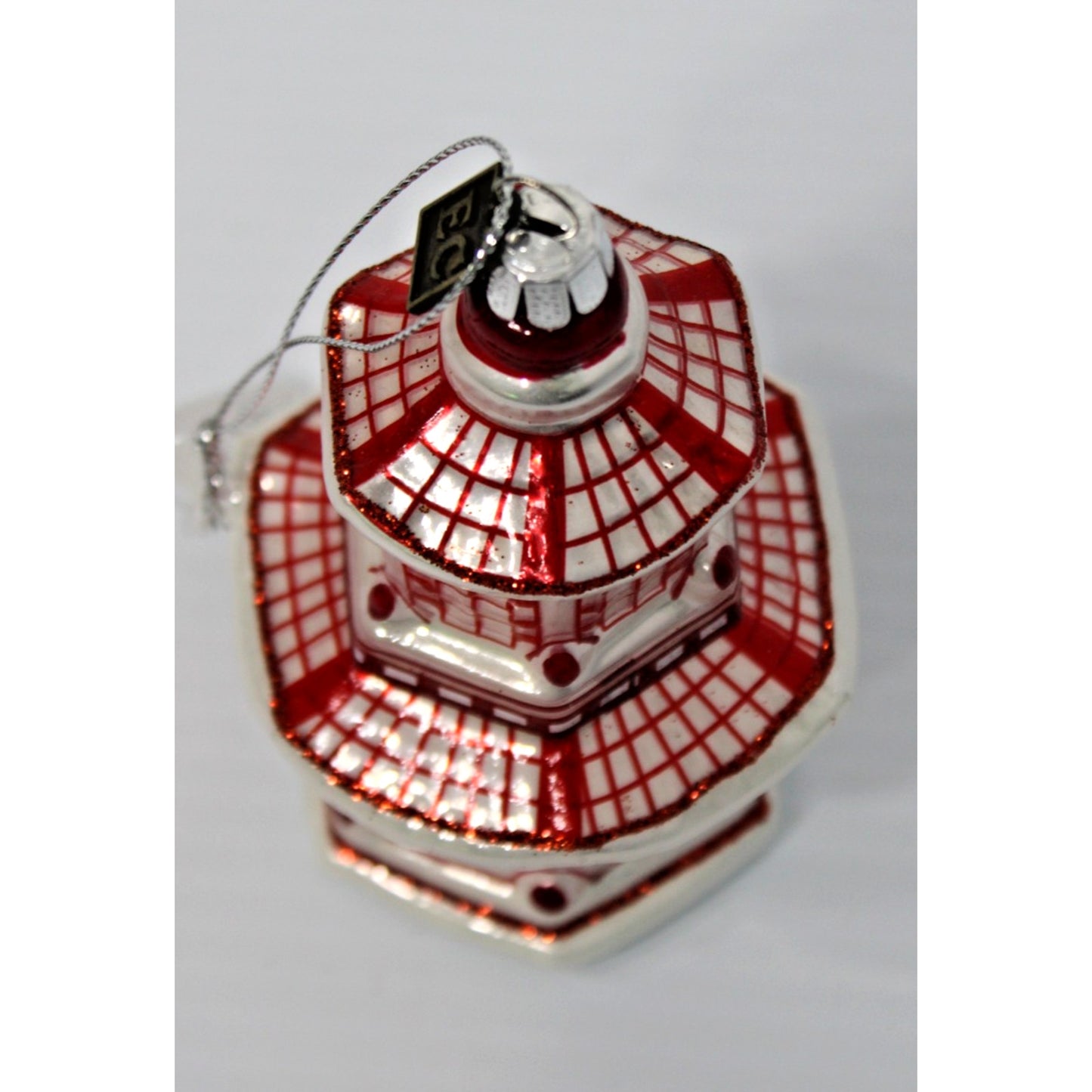 RARE Eric Cortina Red Pagoda Blown Glass Lustre Finish 5-Inch Ornament, NOS