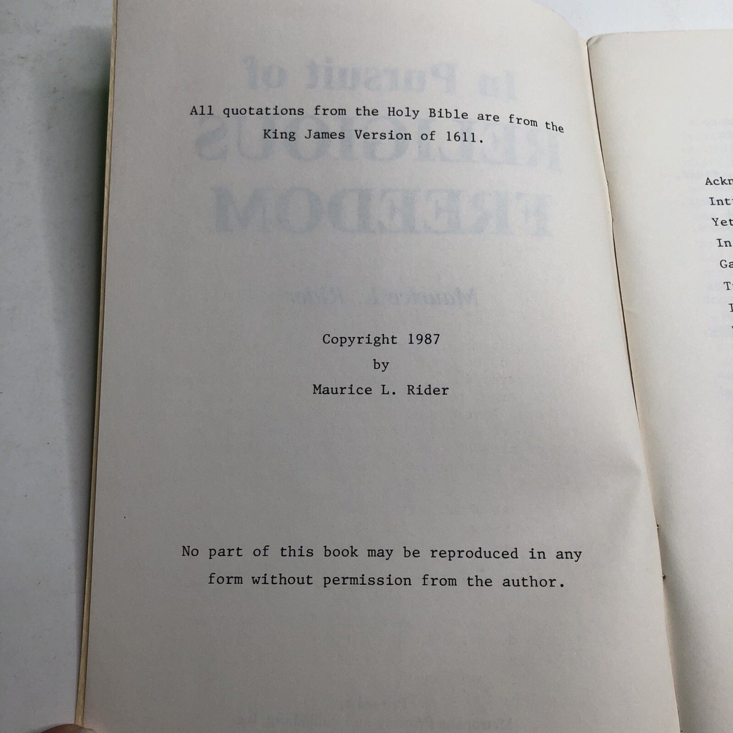 In Pursuit Of Religious Freedom By Maurice L. Rider 1987 Published In Foley AL