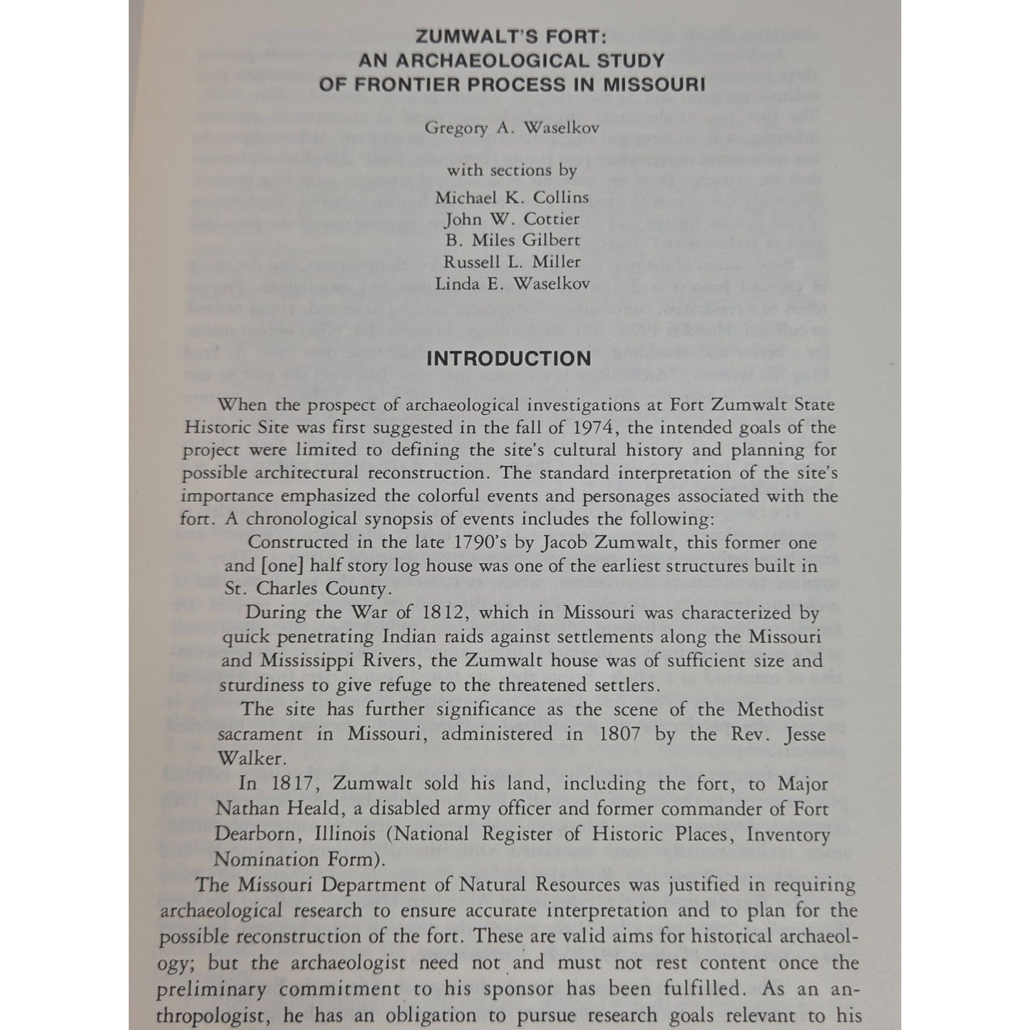 The Missouri Archaeologist Vol 40 1979 Fort Zumwalt Frontier History Archaeology