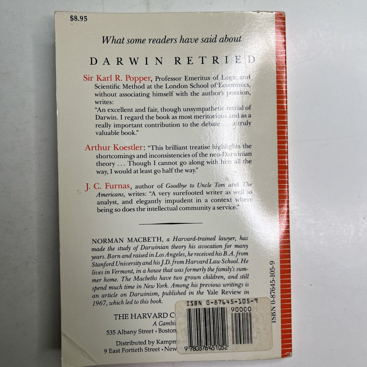 Darwin Retried An Appeal to Reason by Norman Macbeth 1971 PB 3rd Printing
