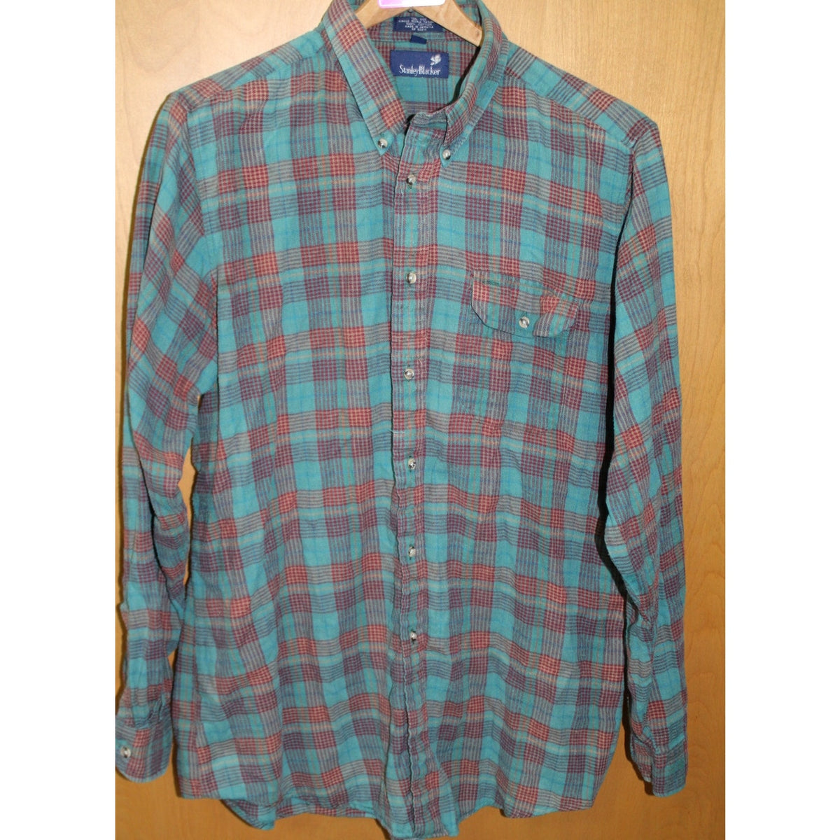 Vintage Stanley Blacker Men's XLT Teal Red Cotton Plaid Flannel Shirt