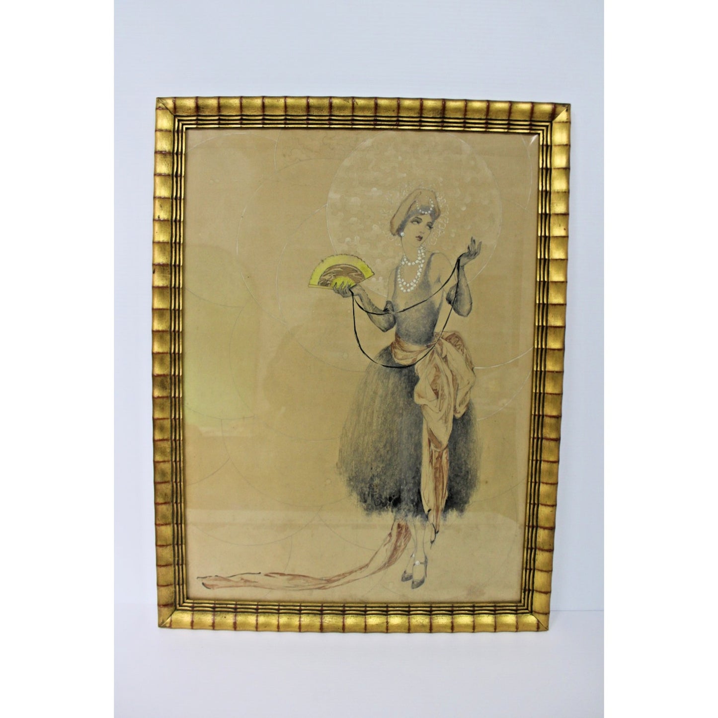 Large Framed Art Deco Fashion Illustration, ITM of Jean Gilles, Gaspar Camps VTG
