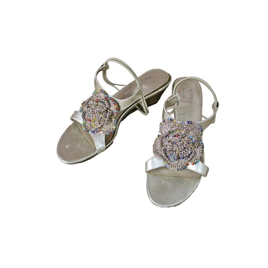 Vintage Gold Embellished Disco Sandals Marinelli Size 8 Multicolor Beading Wedge