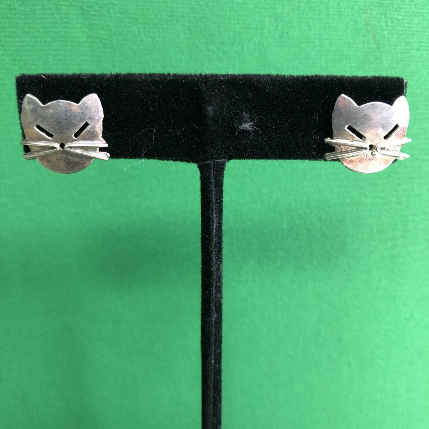 Vtg Mexican Silver .925 CAT EARRINGS Pierced Post Kitty Kitten Feline