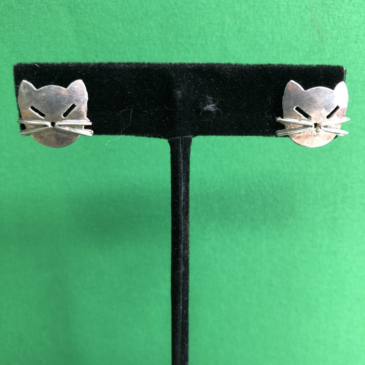 Vtg Mexican Silver .925 CAT EARRINGS Pierced Post Kitty Kitten Feline