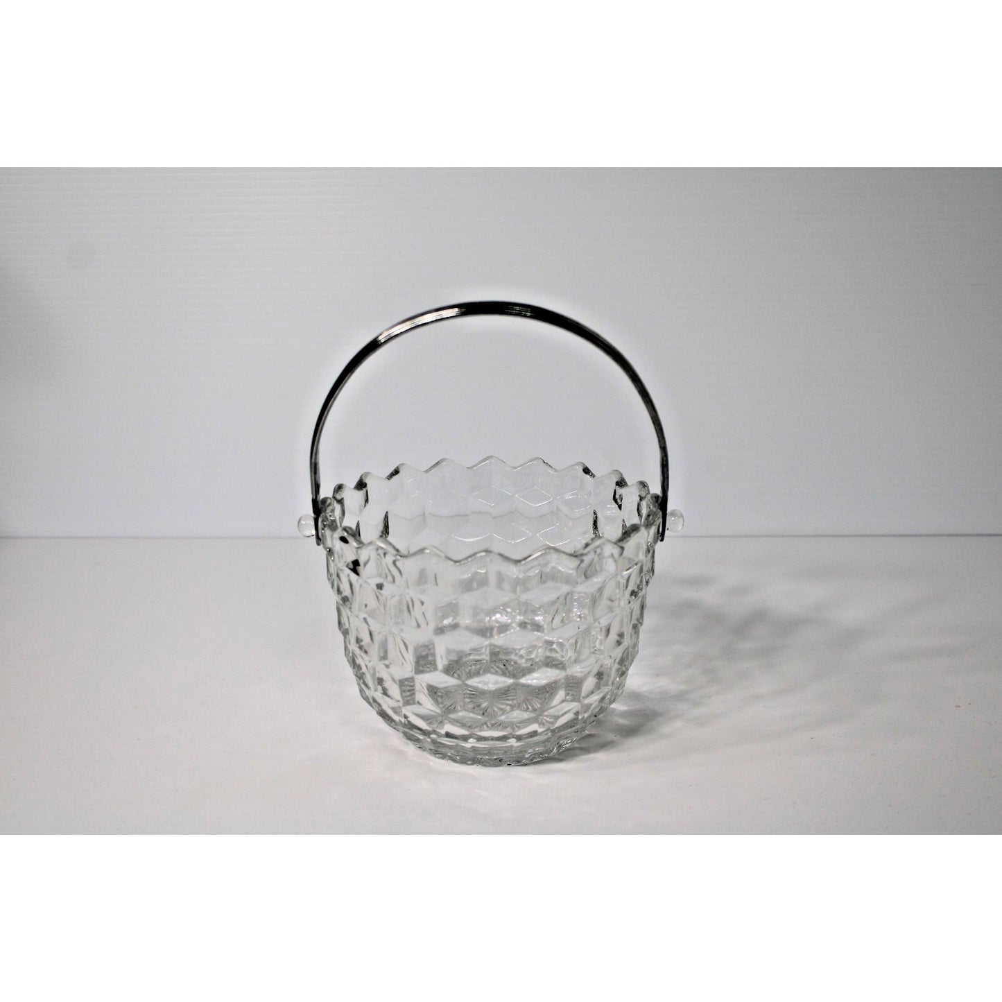 Beautiful Vintage American Fostoria Clear Crystal Ice Bucket with Chrome Handle