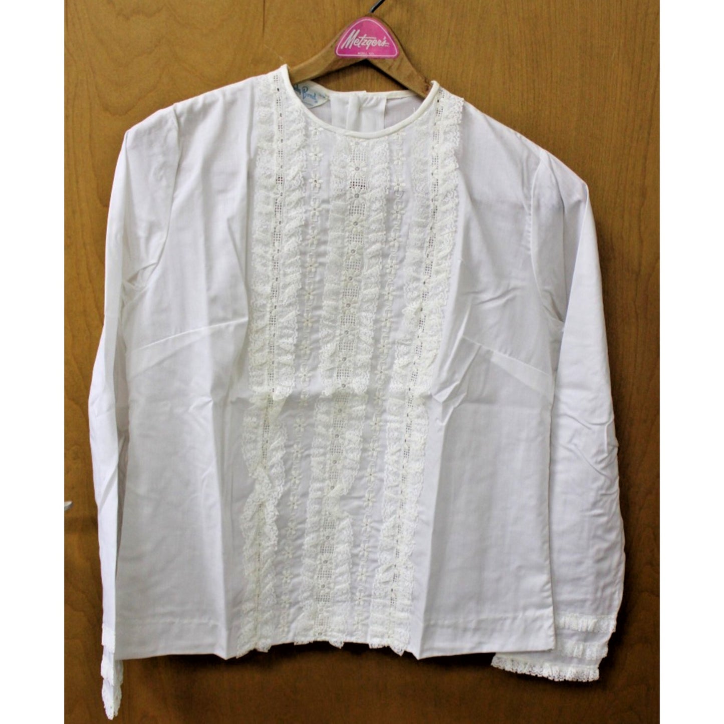 Vintage NOS Judy Bond White Lace Embroidered Blouse Sz. 14/34 Cotton Dacron