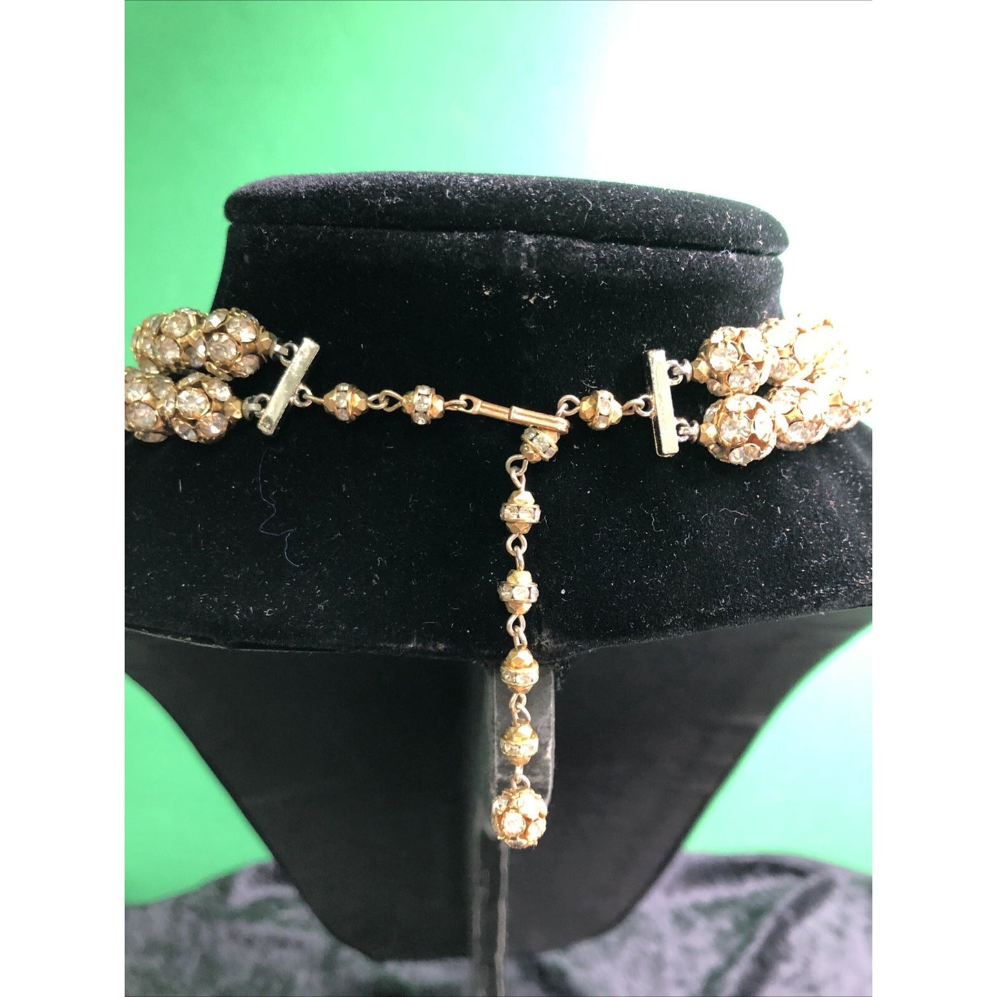 VTG Double Strand Elegant Choker Necklace Goldtone Rhinestones 16” Adjustable