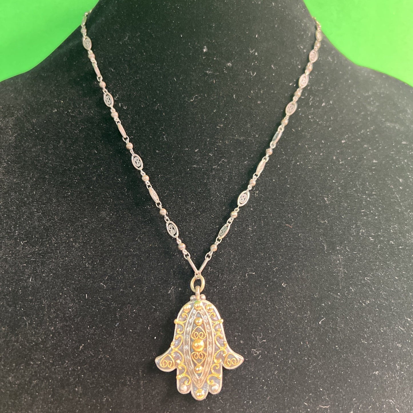 Michal Golan Hamsa Necklace Pendant Charm Handcrafted Brass 18” With 4” Extender