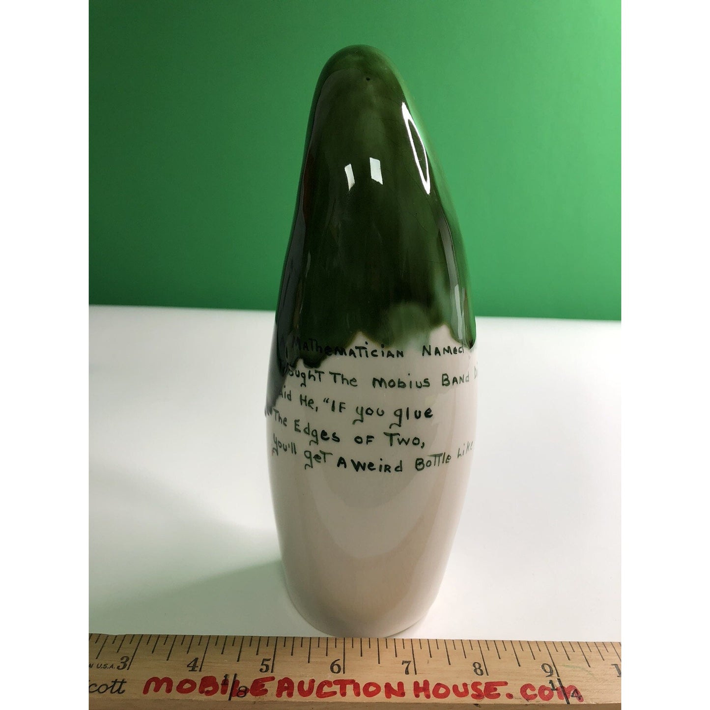 Vintage COACH AND FOUR Frederick Maryland OOAK BOTTLE W/ VERSE Green Drip Glaze