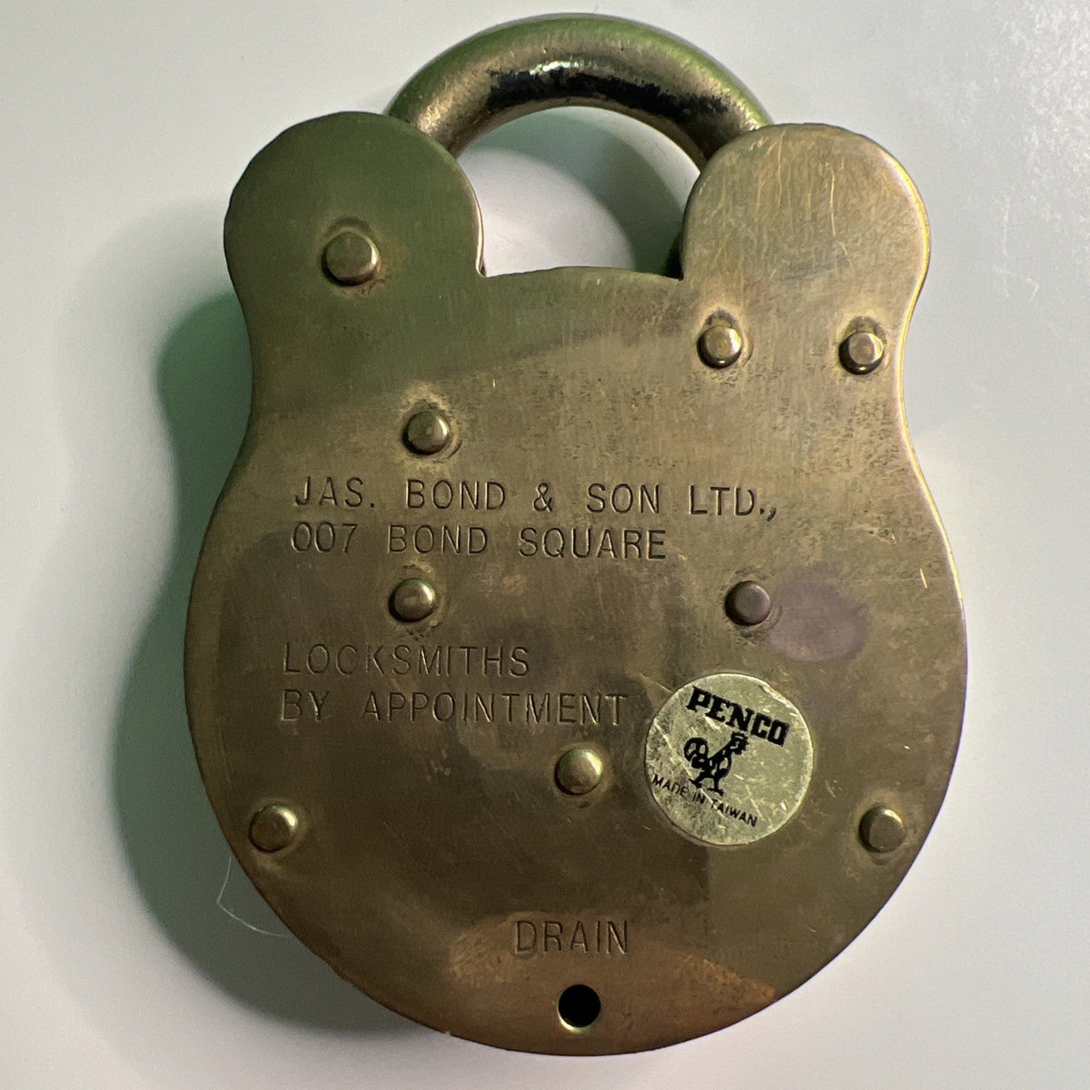 Vintage Jared #9 Admiralty Old English Solid Brass Padlock Levers Lock No Key