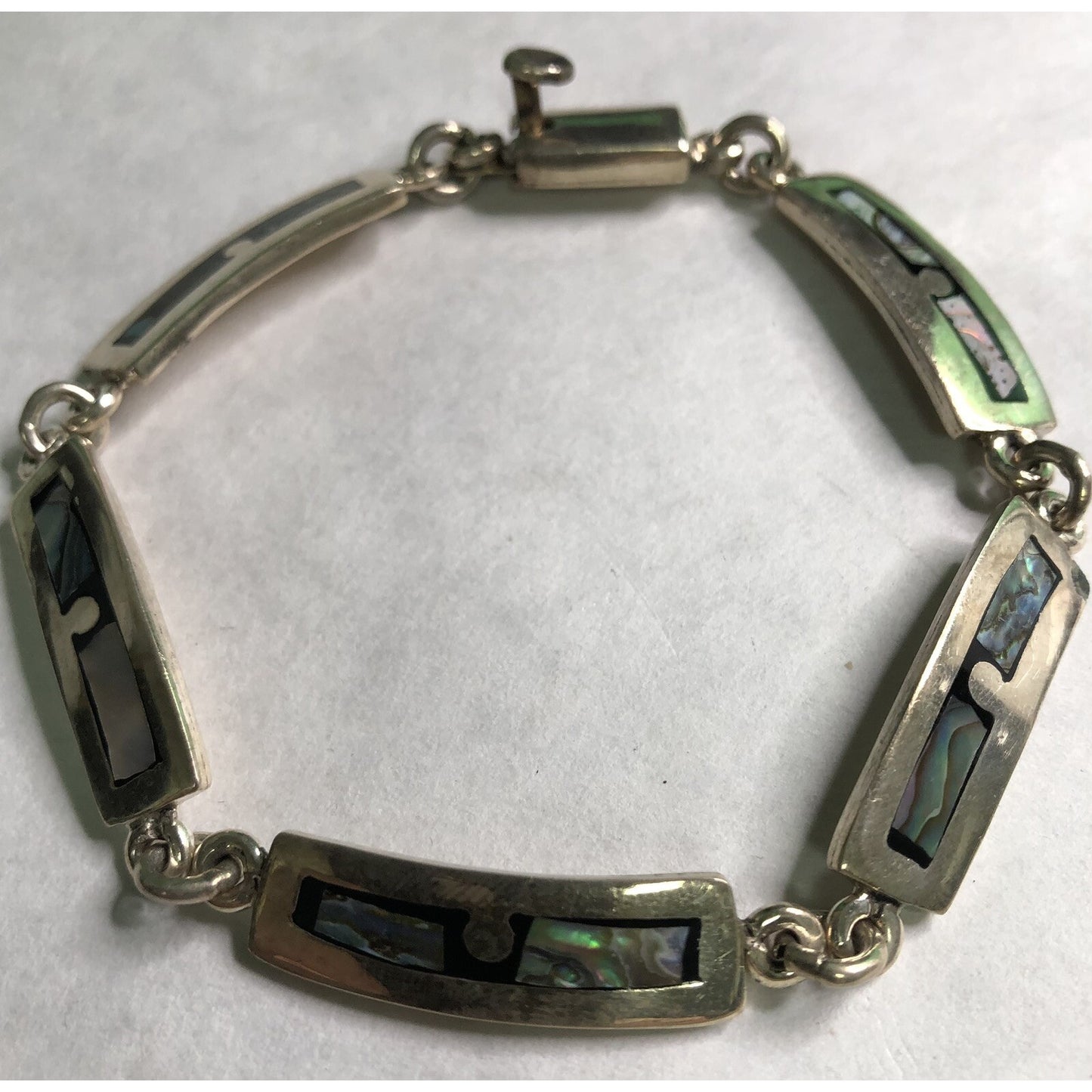 Vintage Sterling Silver Abalone Inlaid Link BRACELET Southwestern 26.43 Grams