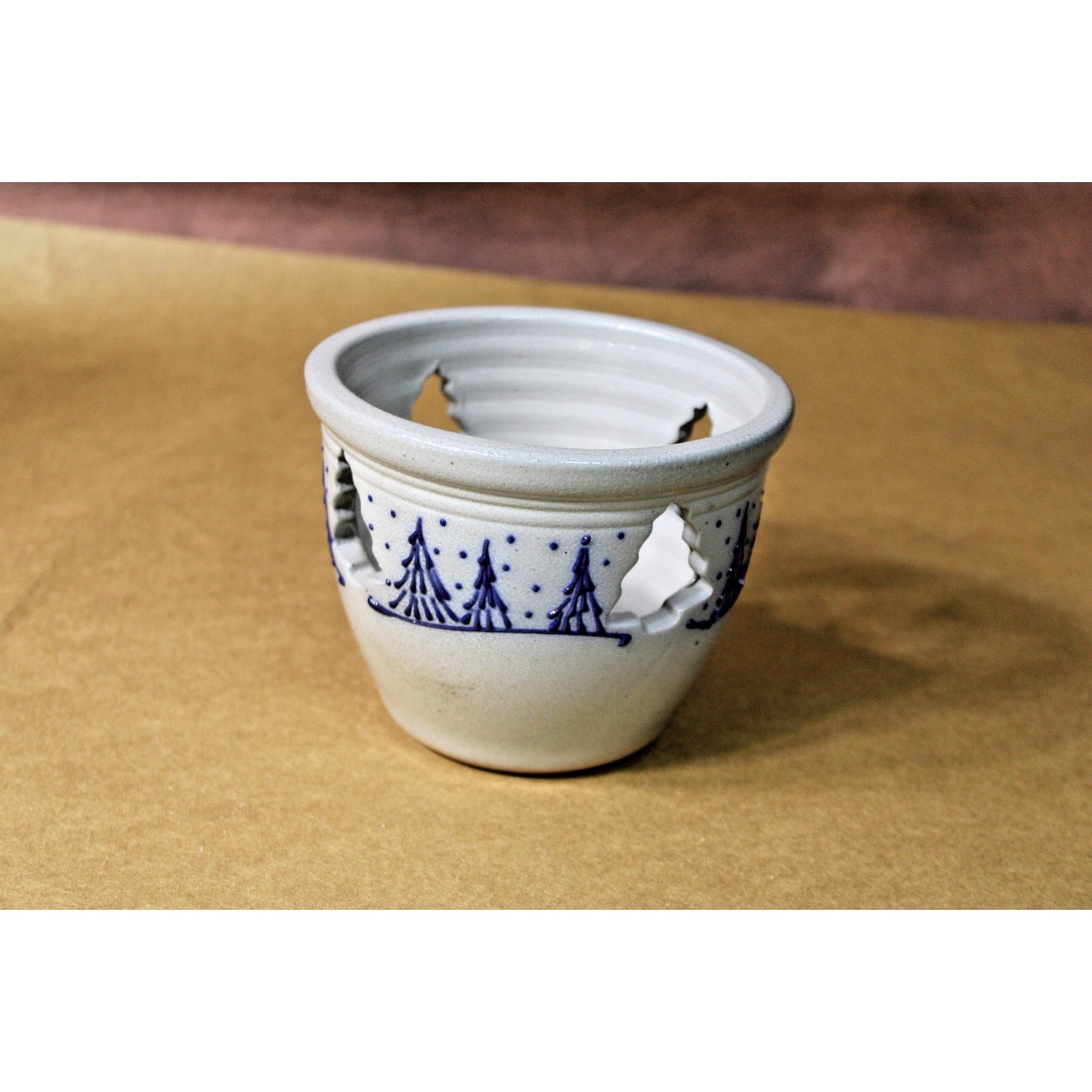 Eldreth Pottery Candle Crock, Holiday, Evergreen Grees, Signed 1999