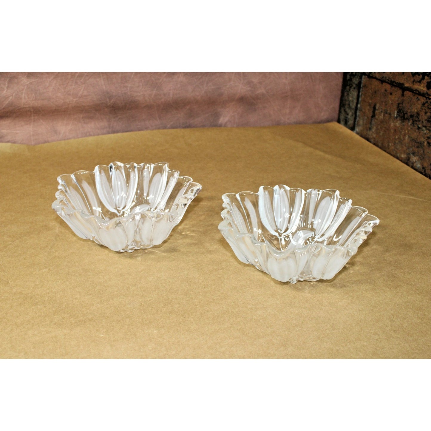 Mikasa Hostess Bowl Pair, Vintage Flosted Glass/ Crystal, Tulip Design "Sylvia"