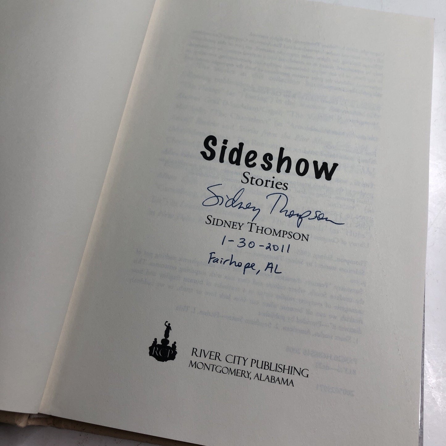 Sideshow : Stories by Sidney Thompson (2006, Hardcover) AUTOGRAPHED COPY 1st Ed