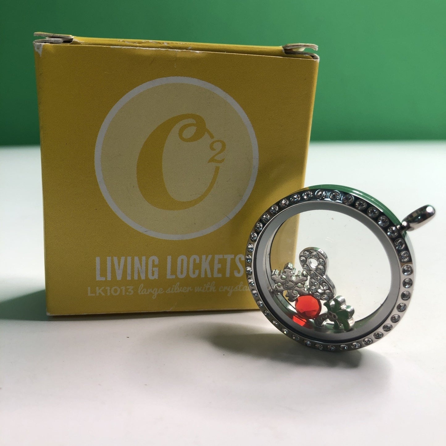 Origami Owl LK1013 Large Silver Hinge Locket w/Swarovski Crystals + 4 Charms