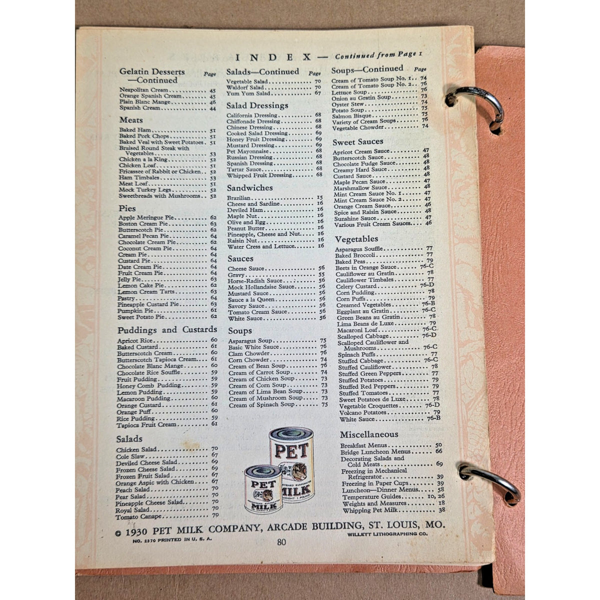 1930 Pet Milk Recipes Cookbook - Rare 1st Ed Ring-Bound Advertising History