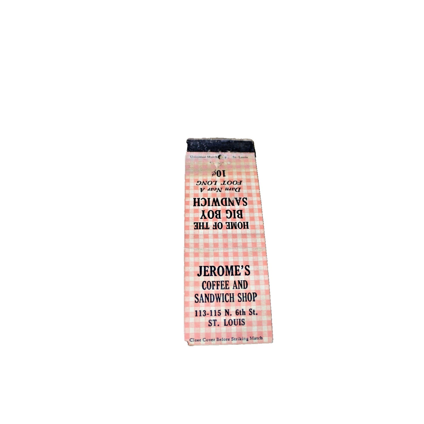 Vintage Mid Century Matchbook Cover, St. Louis, Jeromes's Coffee & Sandwich Shop