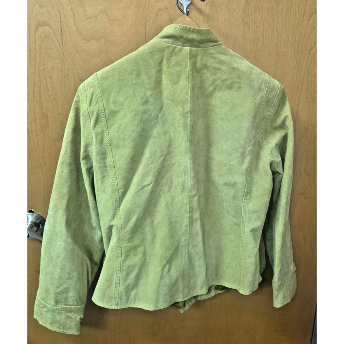 Vintage Kasper 2X Chartreuse Lime Green Suede Peplum Jacket Smocked Leather