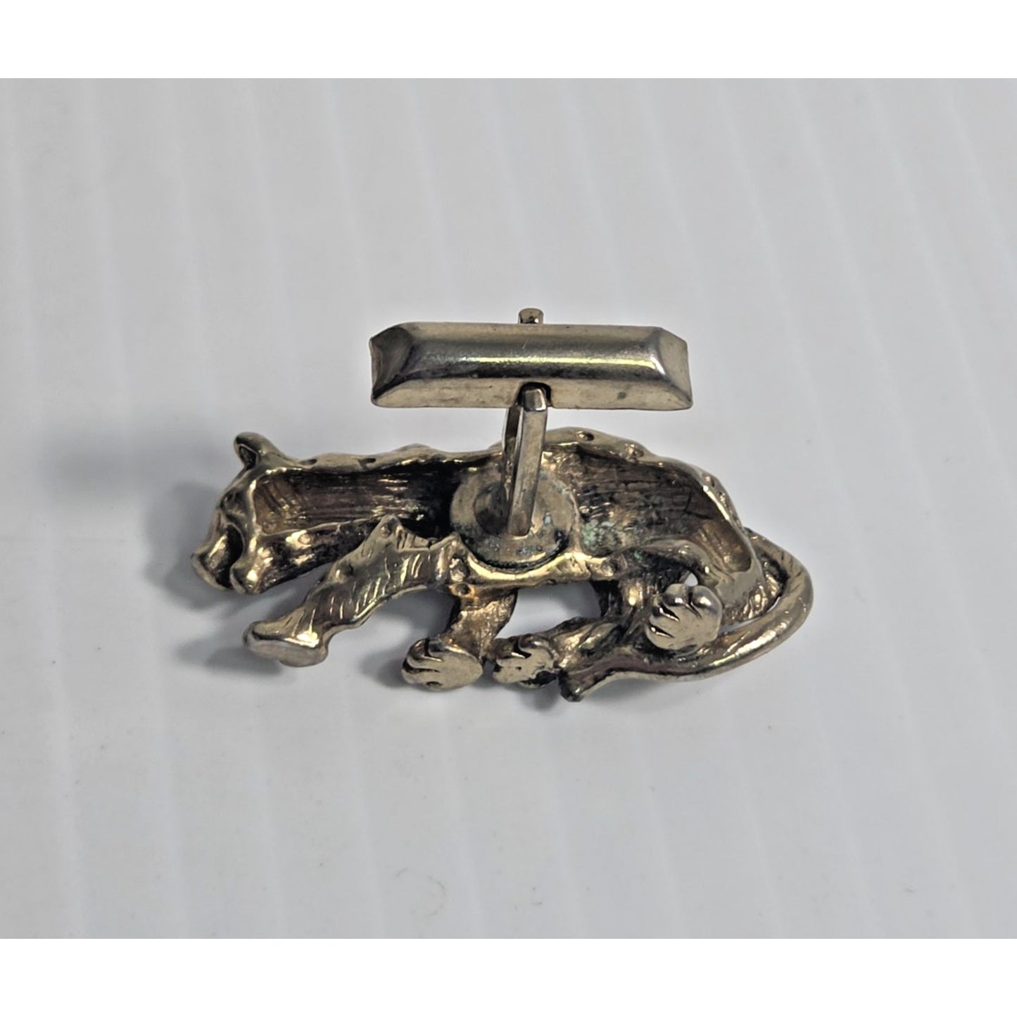 Vintage Signed SWANK Goldtone Leopard Cufflinks 1.5"W High-Relief Artisan Design