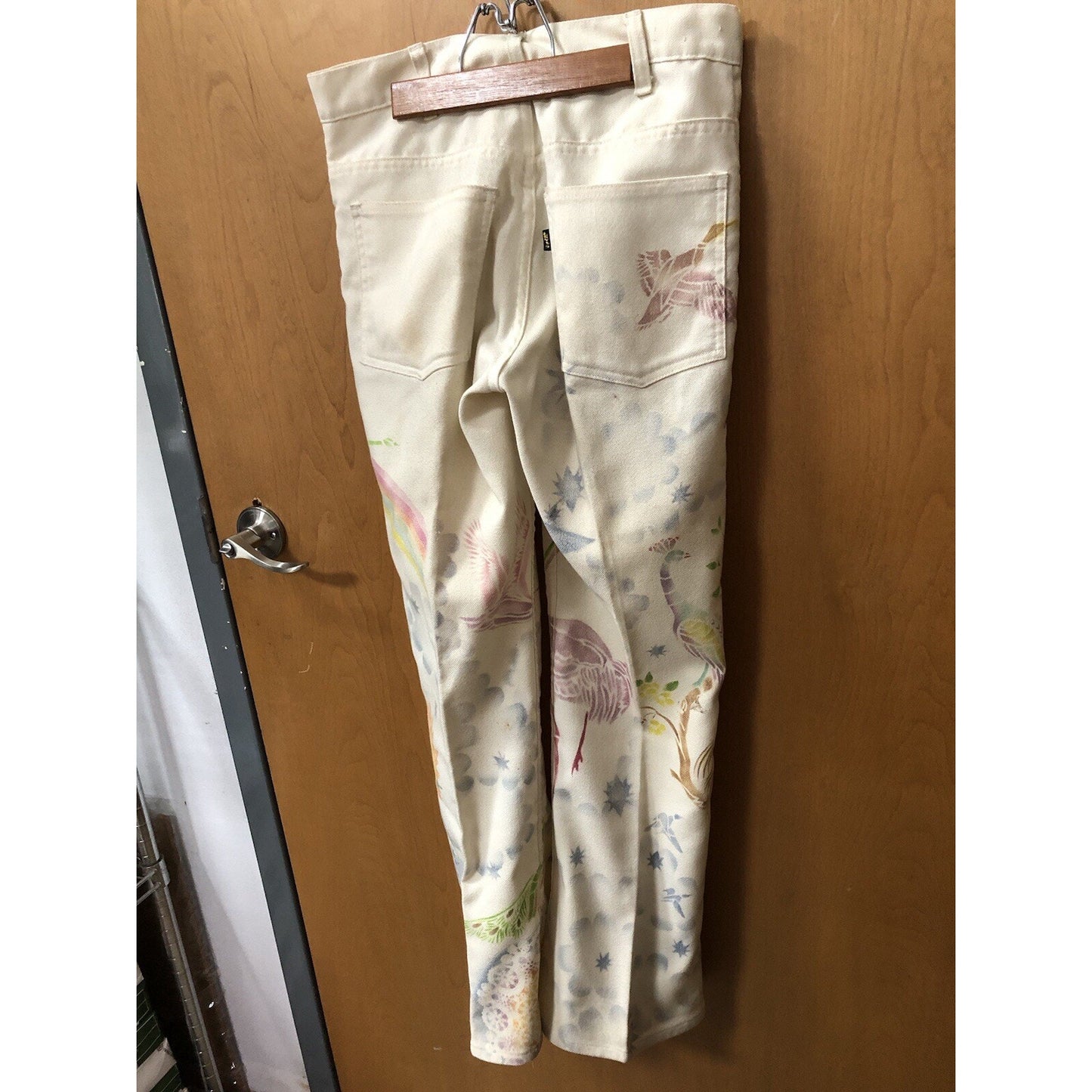 Vintage LEVIS Sta-Prest Custom Painted Retro Hippie Pants 30 Waist 29 Inseam