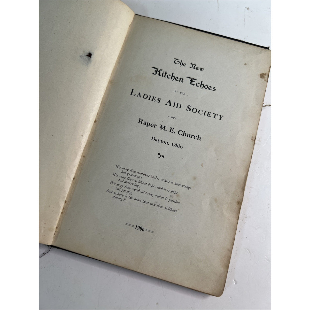 1906 Cookbook New Kitchen Echoes Ladies Aid Society Dayton Ohio HC Advertising