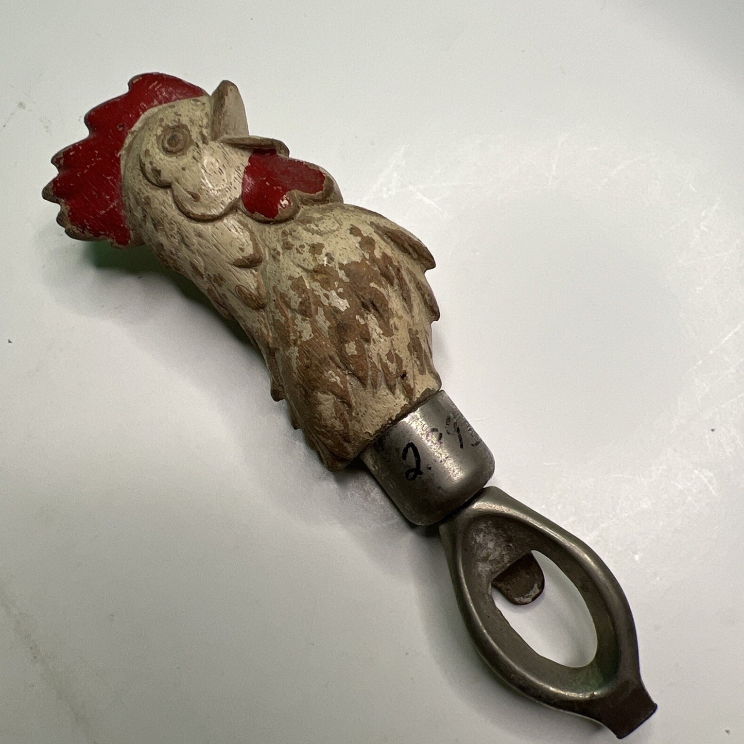Antique Hand Carved Wood Handle Rooster Chicken Bottle Opener
