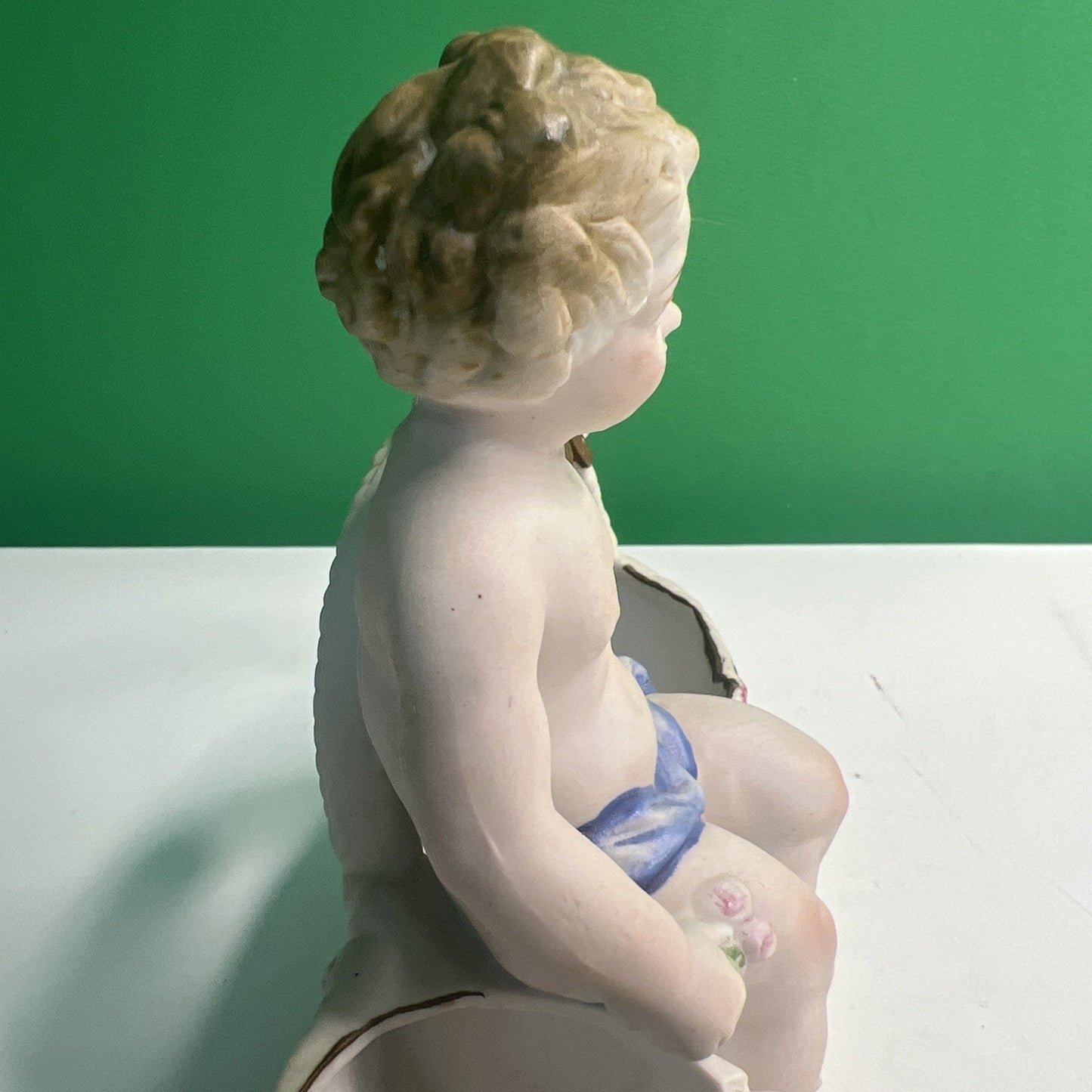 Antique Hal Sey Fifth Ave Cherub Bisque Figural Double Planter