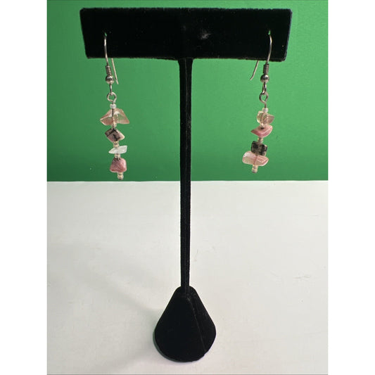 Pink Rhodonite Quartz Gemstone Drop Dangle Earrings French Wire Jewelry Gift