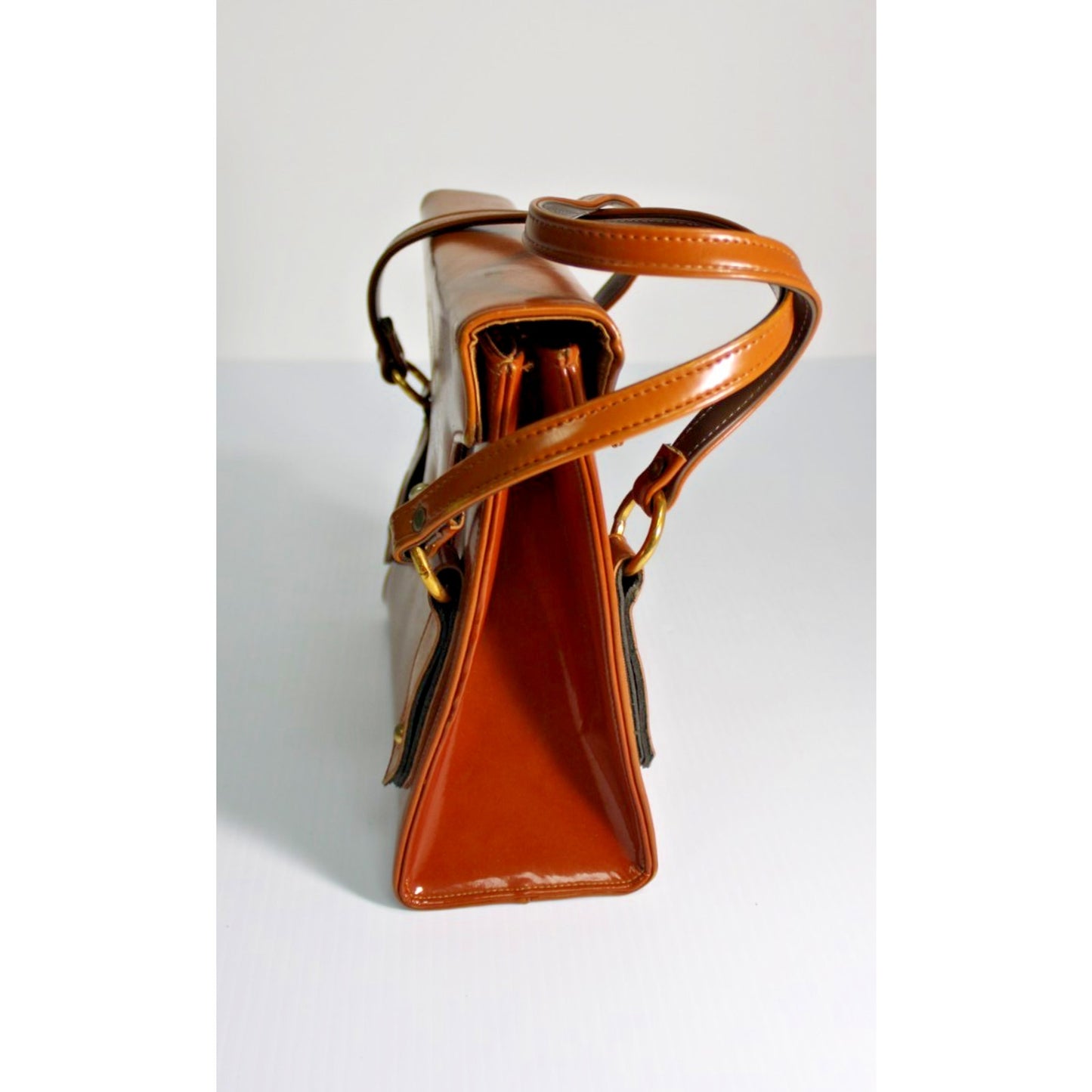 Vintage 1950s 1960s Town & Country Shoes Brown Leather Structured Satchel Bag