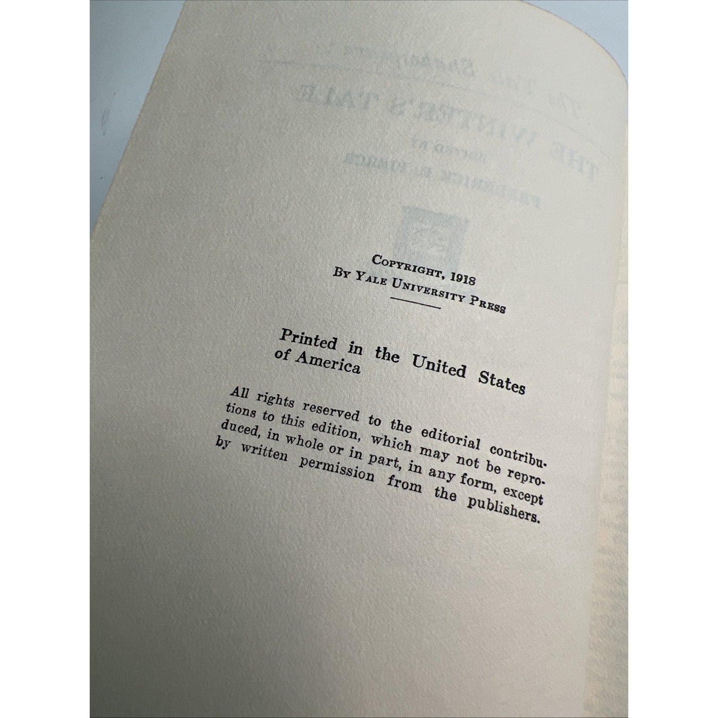 The Yale Shakespeare Hardcover THE WINTER’S TALE 1918 Printing
