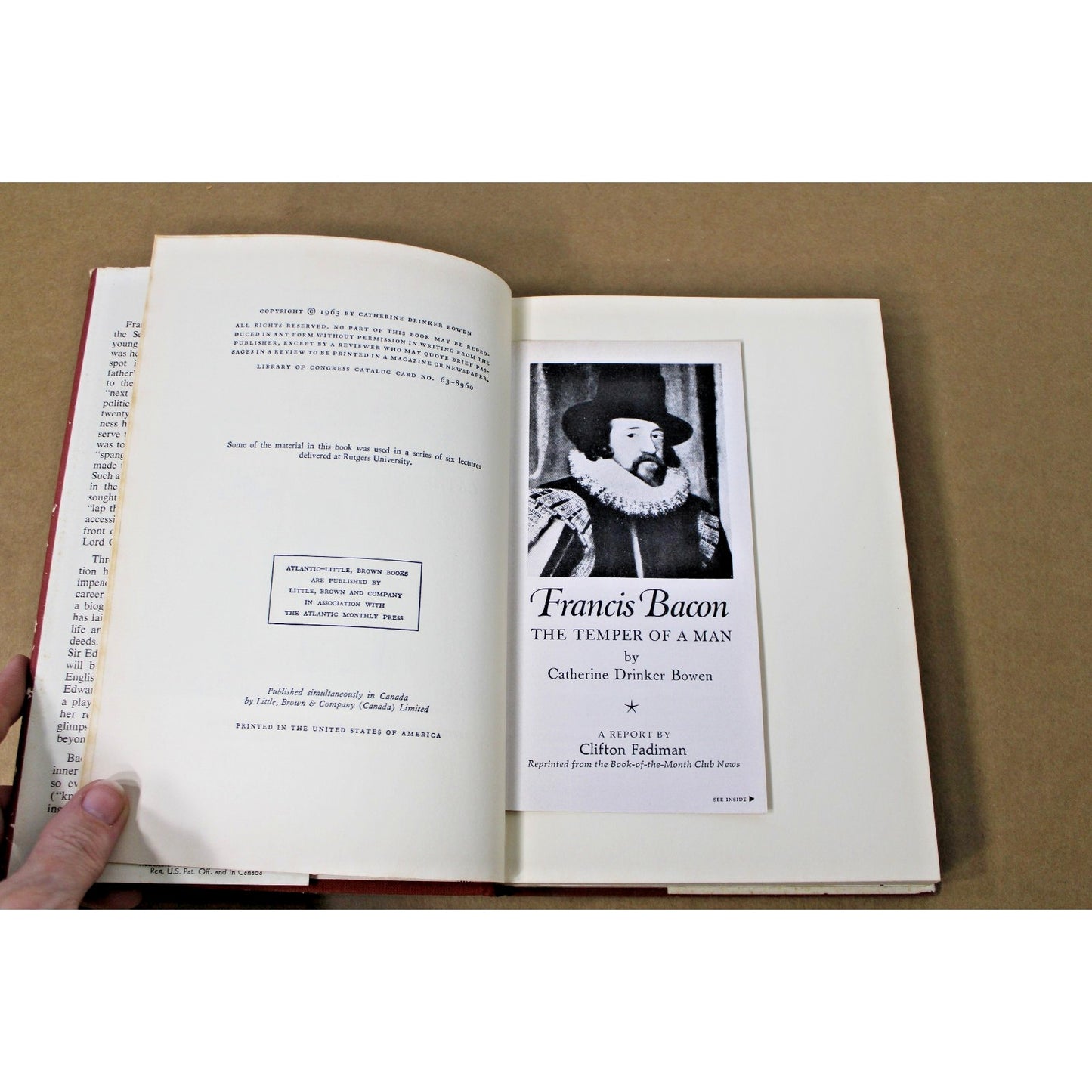 1963 Francis Bacon by Catherine Drinker Bowen HC First Edition VG Biography