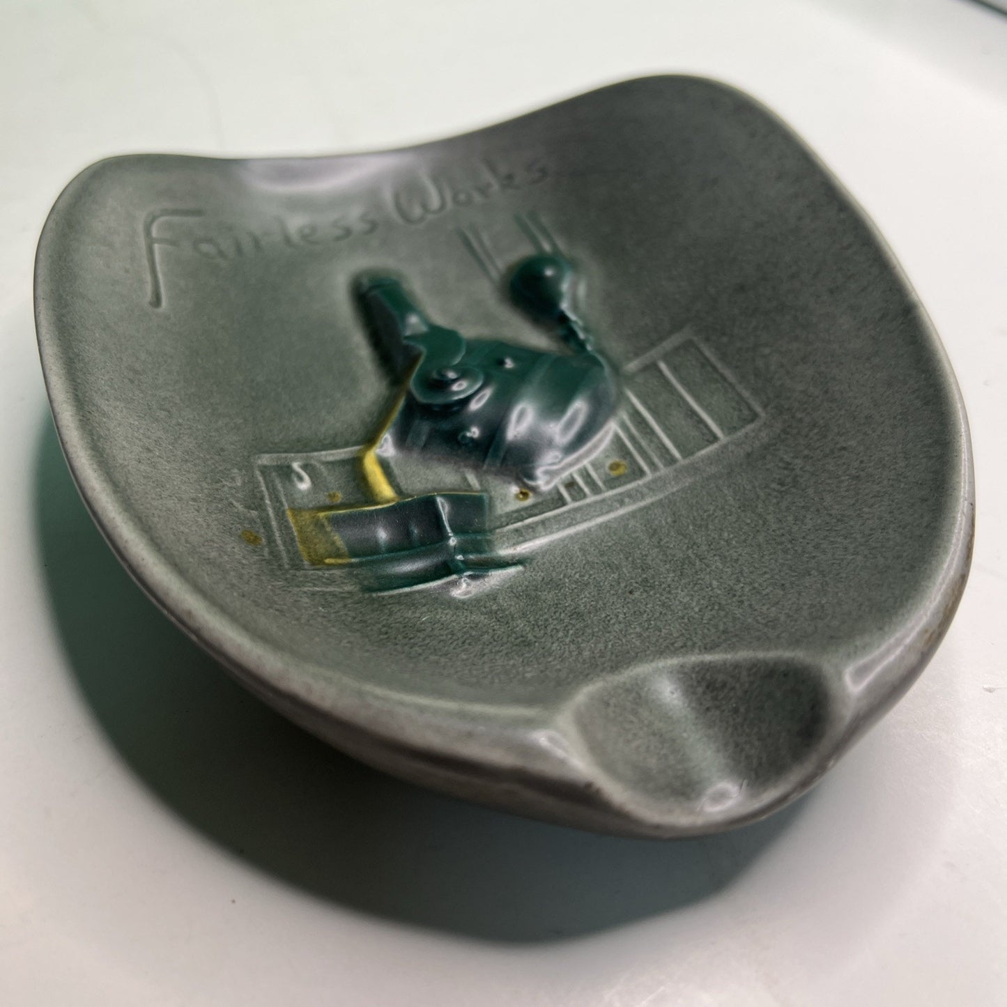 Midcentury Glazed Ceramic Ashtray “Fairless Works” - US Steel Pennsbury Pottery