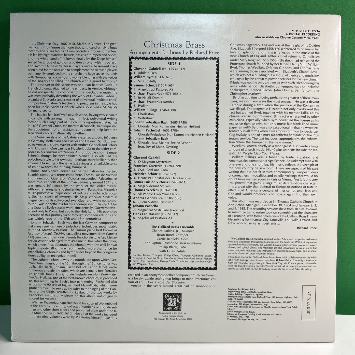 MHS 7223A Christmas Brass The Galliard Brass Ensemble 1985 LP Vinyl Record