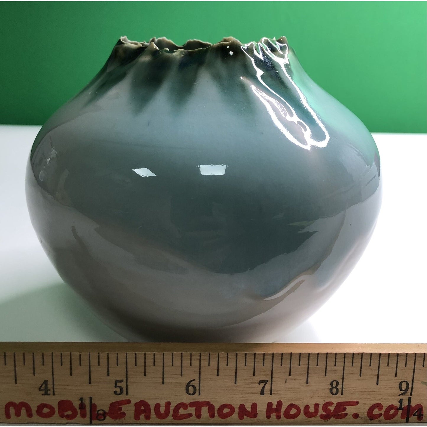 Artist Signed VALDA COX POTTERY VASE Freeform Crater Ruffled Edge Pennsylvania
