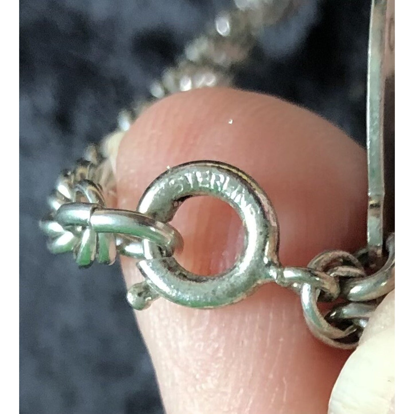 Vintage Sterling Rope Chain Bracelet 7 Inch With Monogrammed Stainless Disc CMV