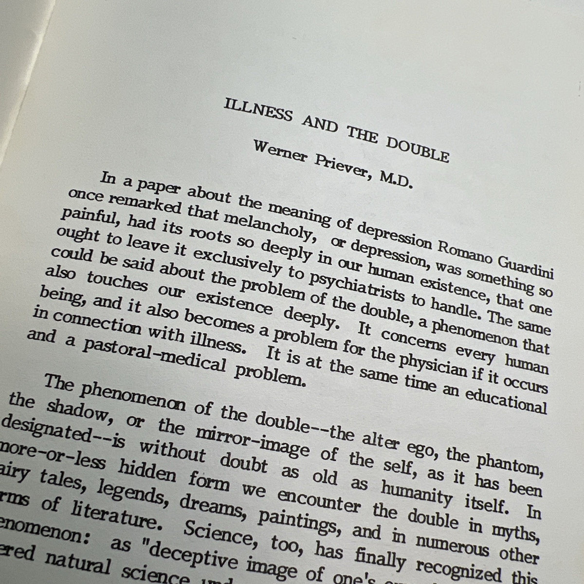 Illness and the Double Werner Priever M.D. PB 1982 Mercury Press Psych Reference